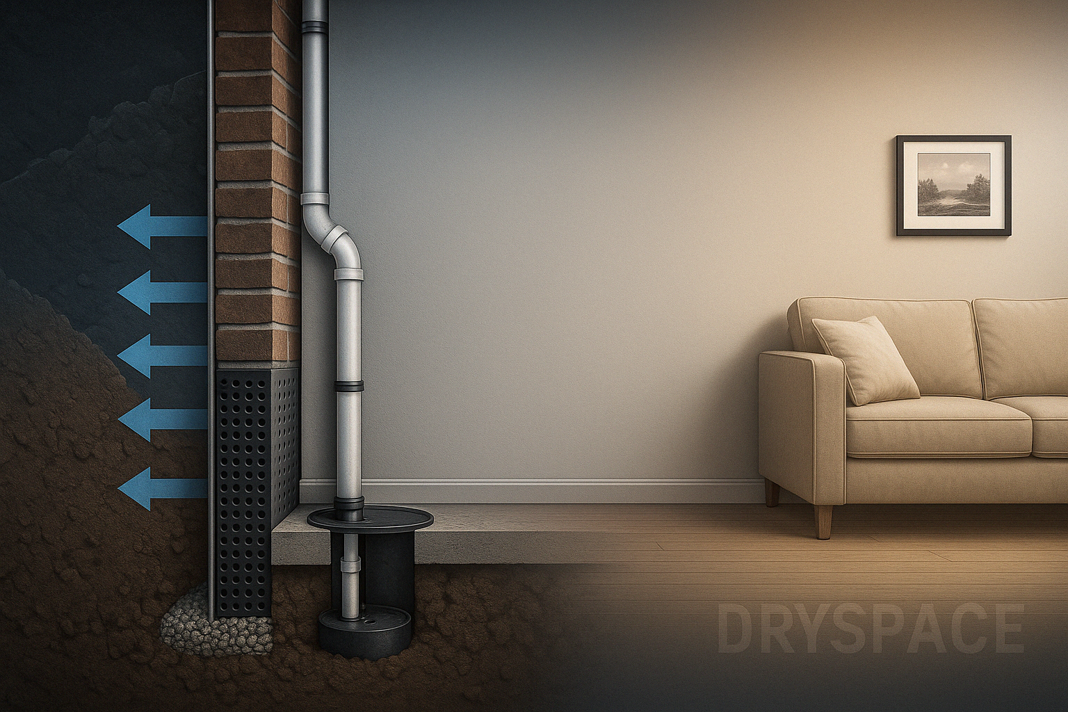 Interior waterproofing system installation in Toronto basement